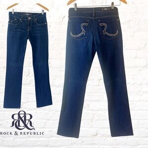Rock & Republic Y2K Low Rise Straight Leg Jeans Rare Pink Stitching Size 27